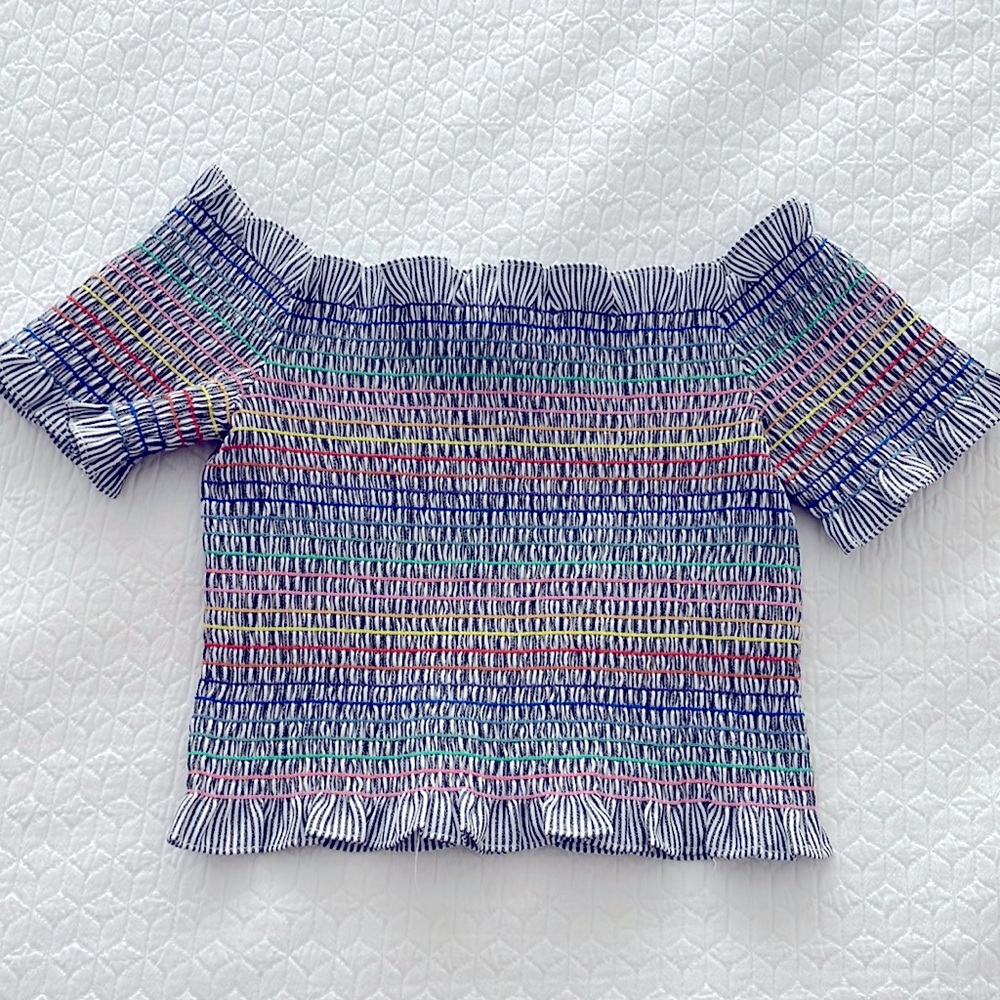 Lulus off the shoulder rainbow top